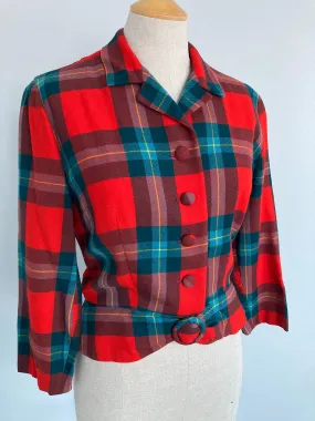 1950/60s Red Plaid Peplum Jacket/Blazer, Size M