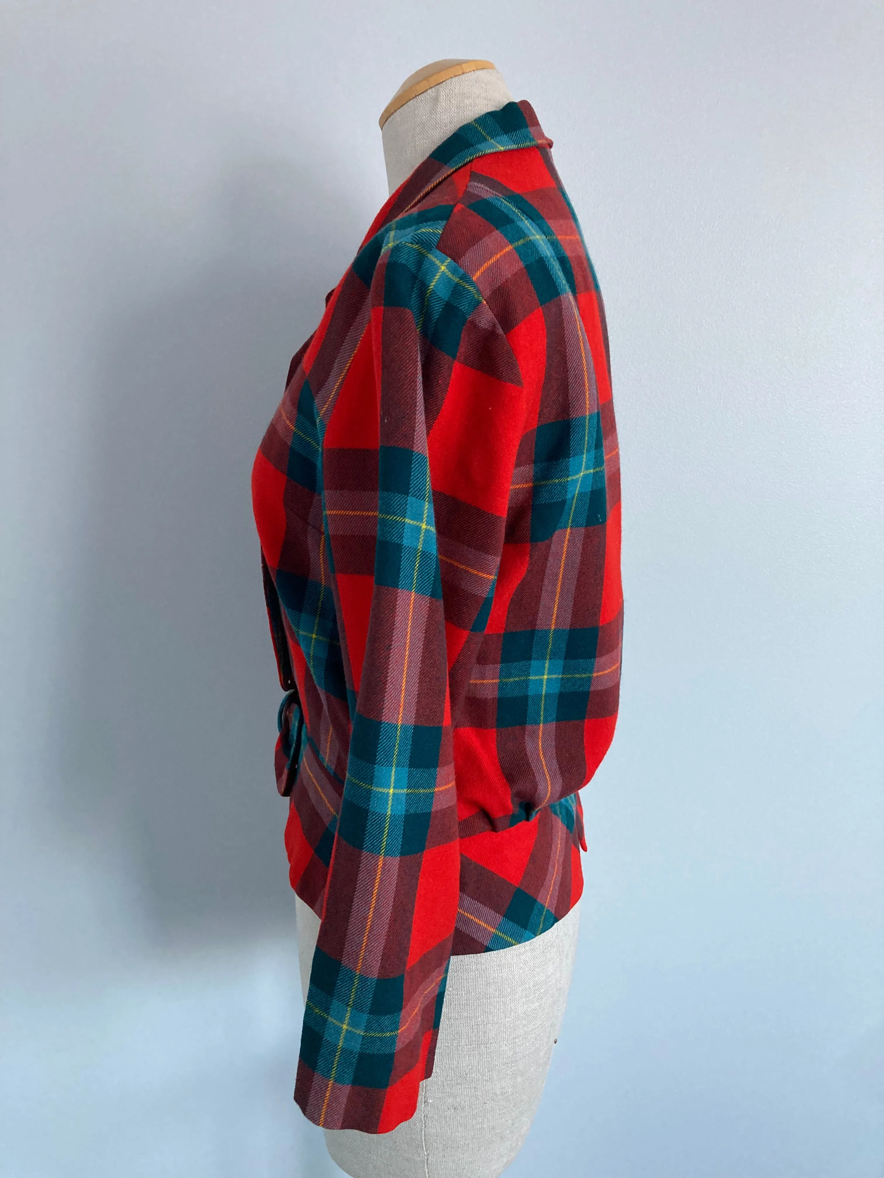 1950/60s Red Plaid Peplum Jacket/Blazer, Size M