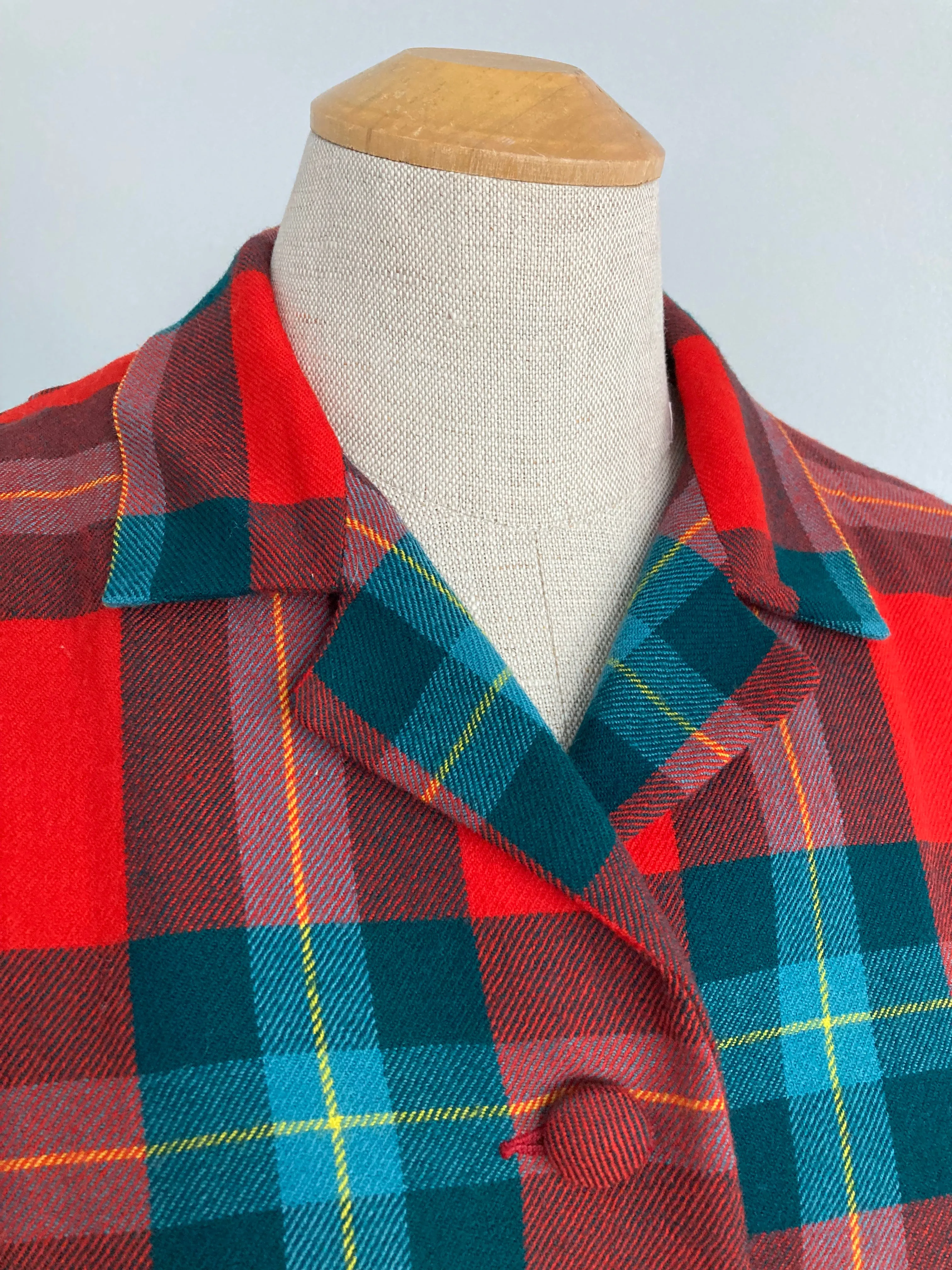 1950/60s Red Plaid Peplum Jacket/Blazer, Size M