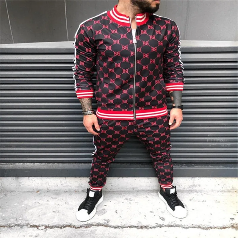 3d colorful plaid men sport zipper tracksuit set