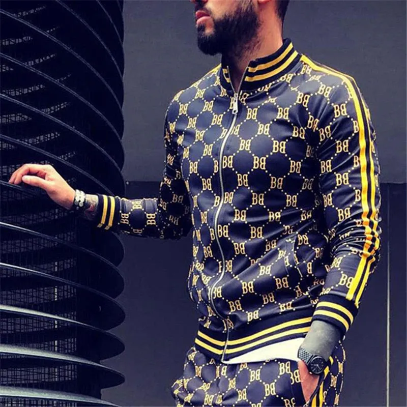 3d colorful plaid men sport zipper tracksuit set