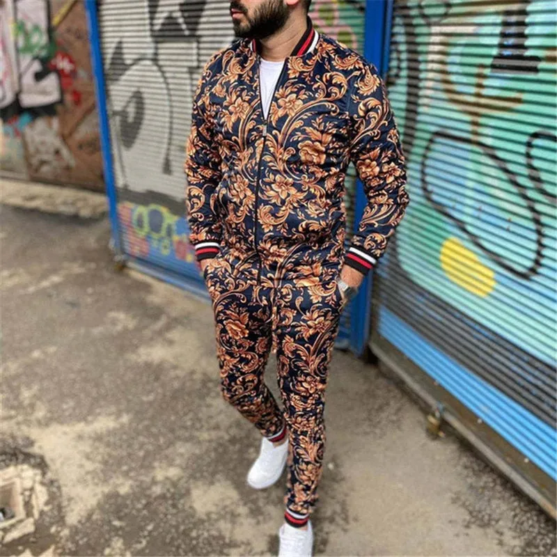 3d colorful plaid men sport zipper tracksuit set