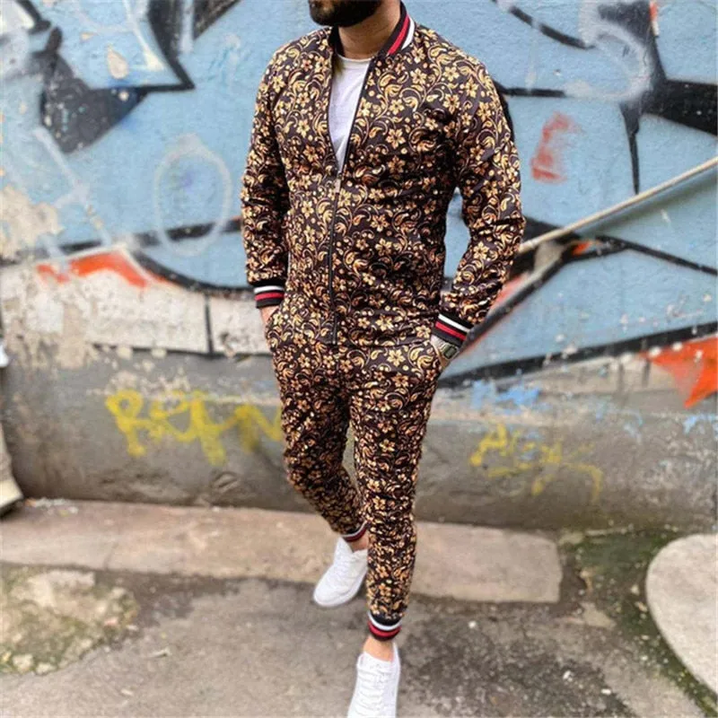 3d colorful plaid men sport zipper tracksuit set