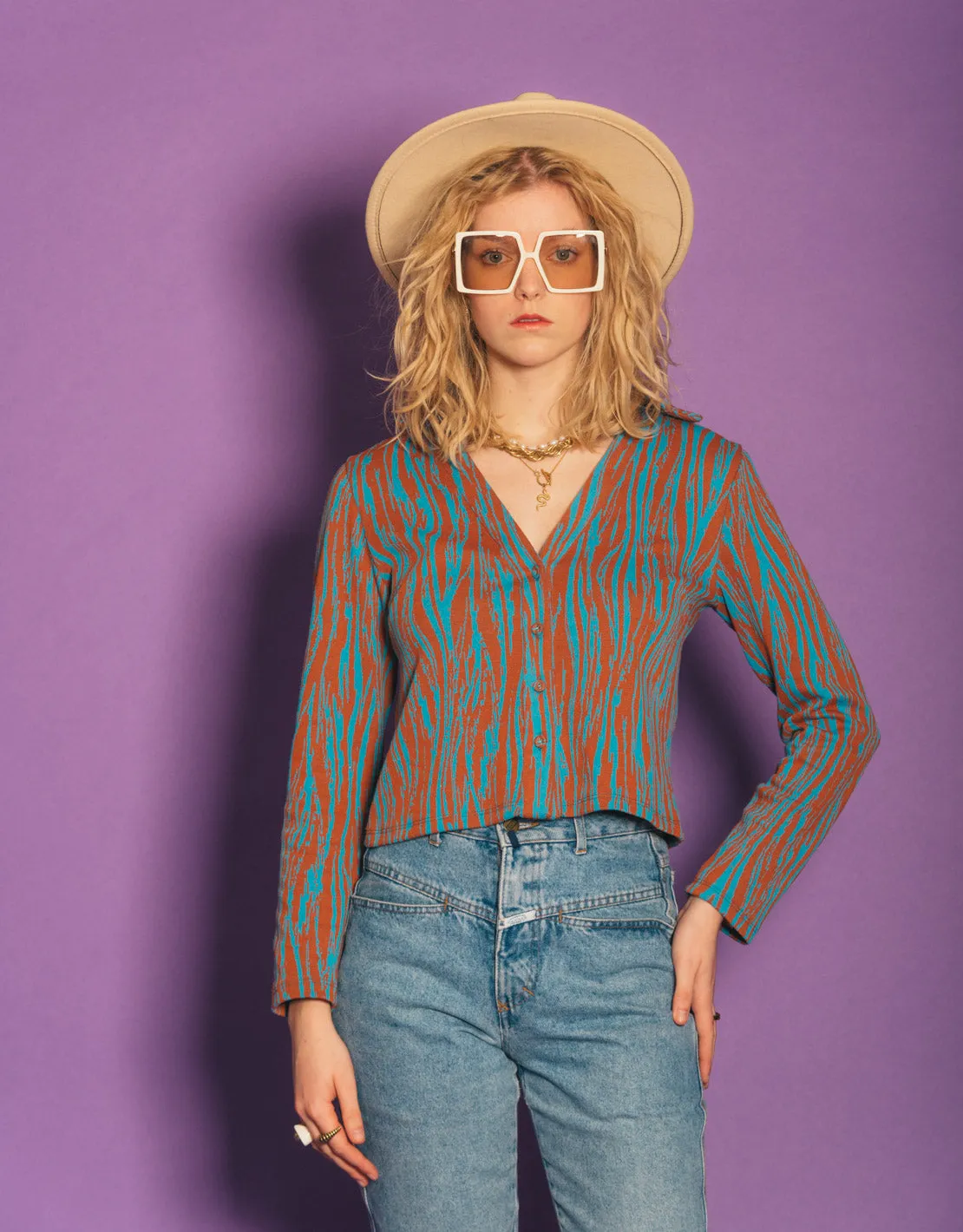 Abstract print knitted blouse