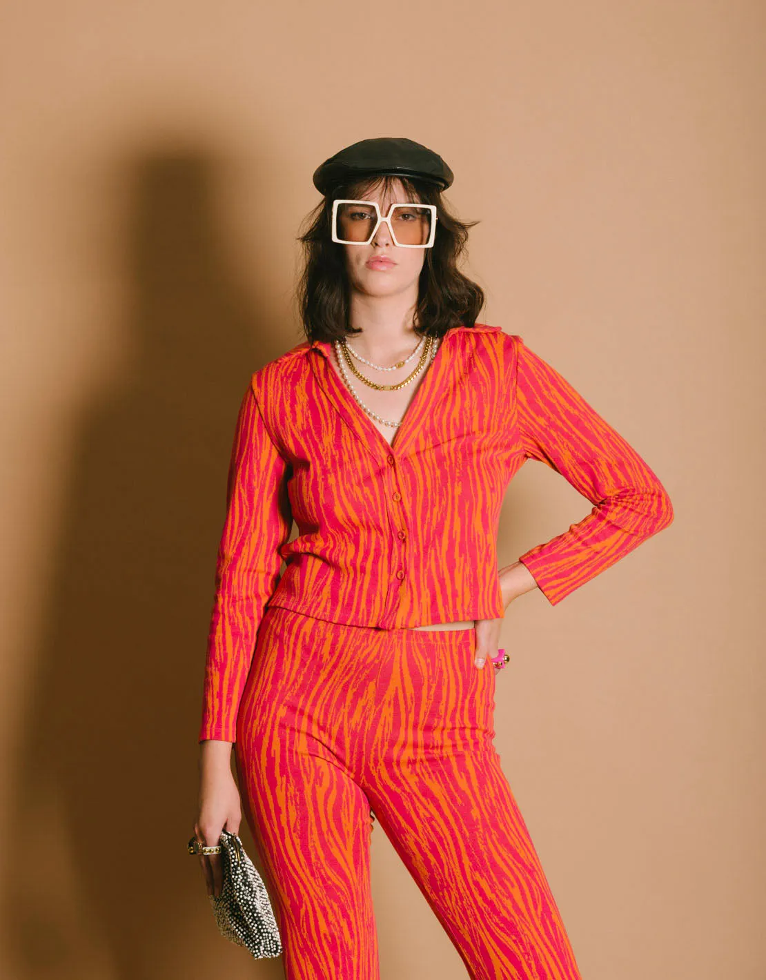 Abstract print knitted blouse