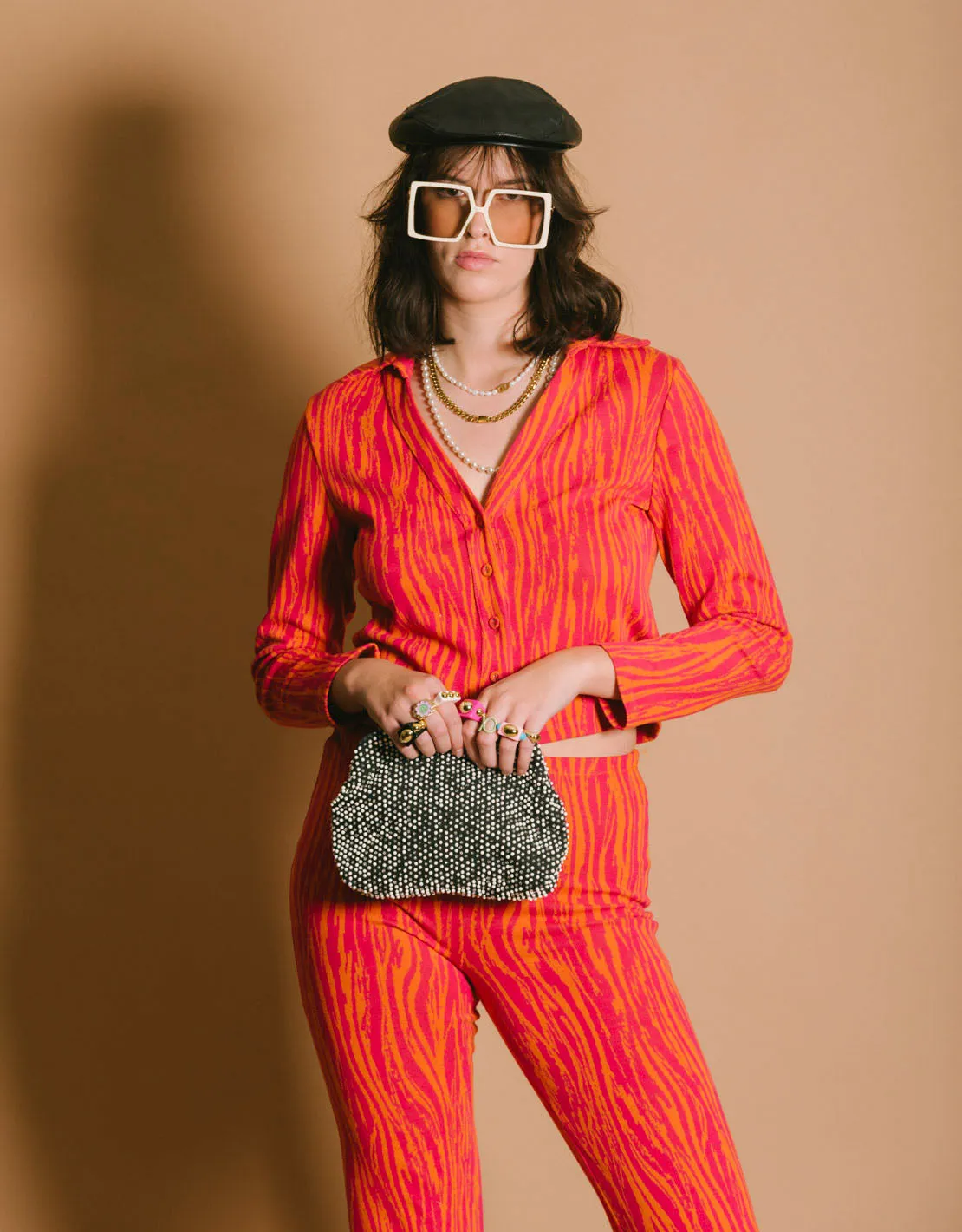 Abstract print knitted blouse