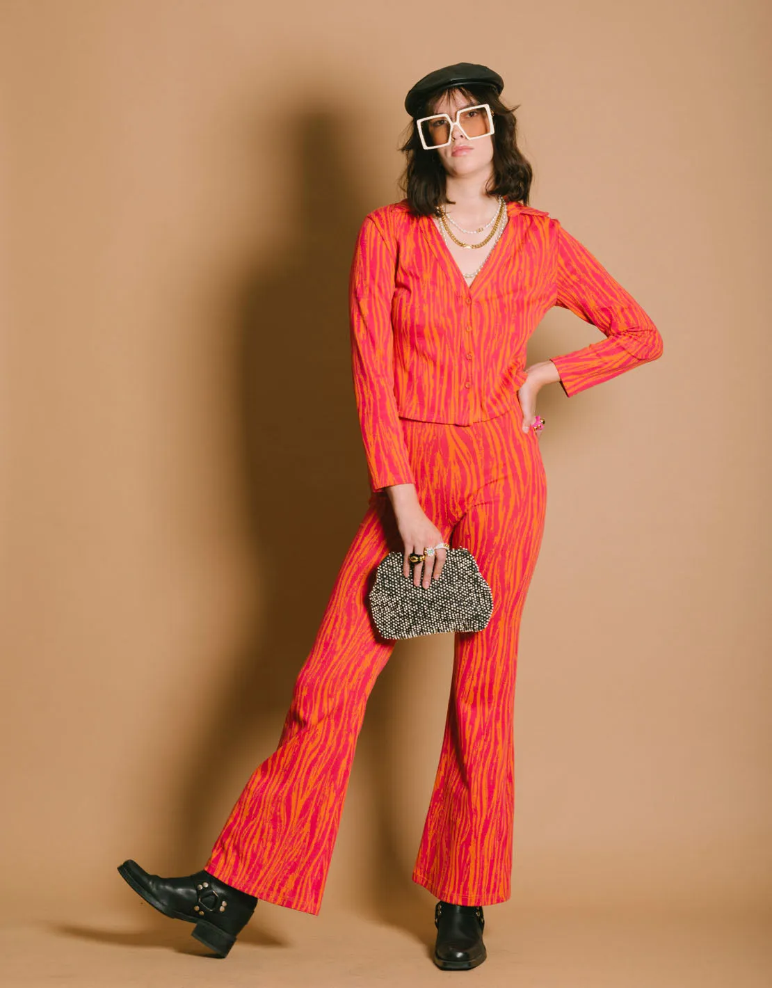 Abstract print knitted blouse