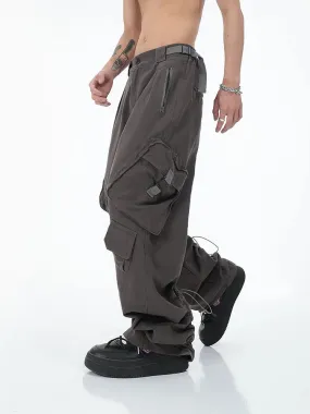 Aidase American Street Fashion Big Pocket Overalls Trousers Loose Casual Design Straight Wide Leg Trousers Mens Clothing Pants