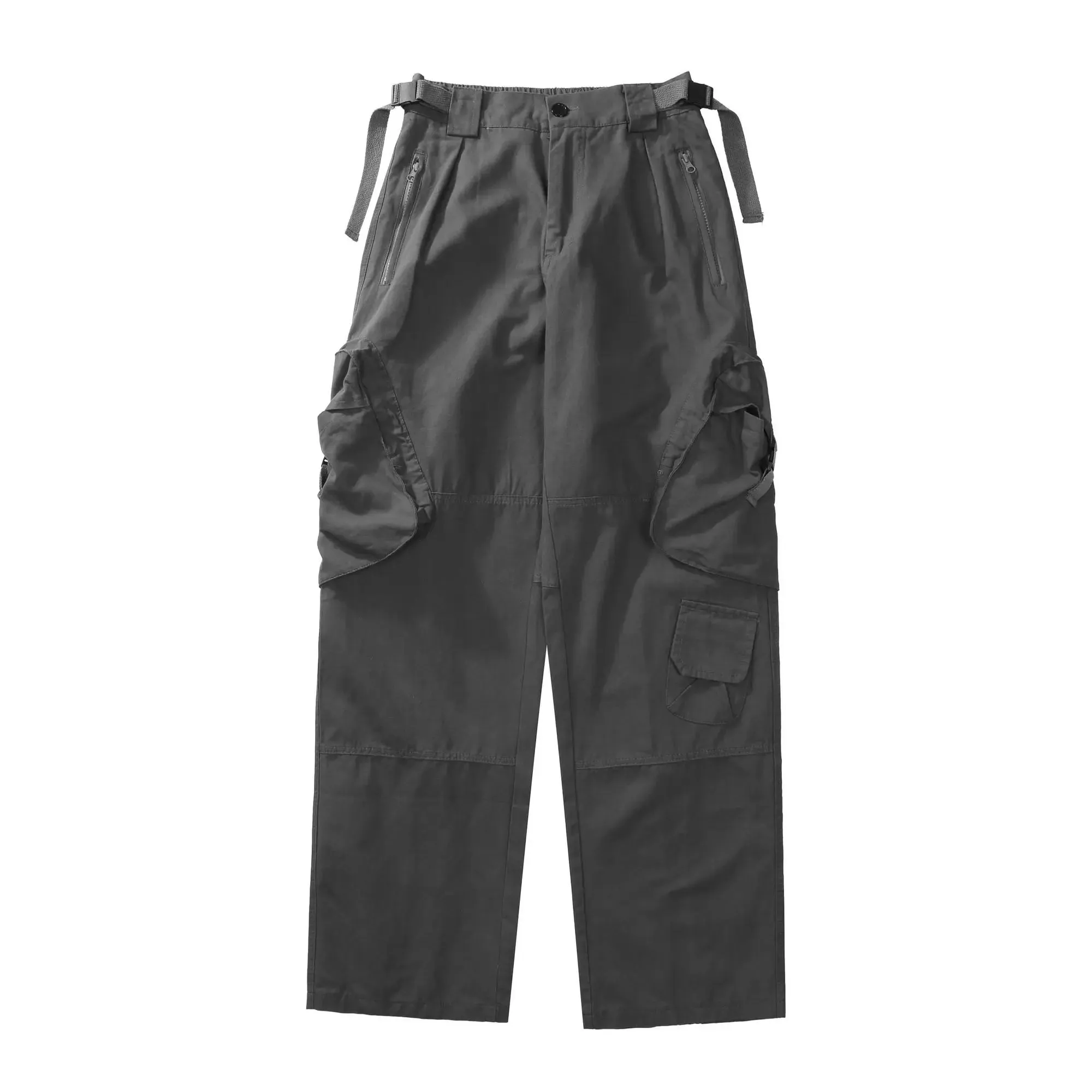 Aidase American Street Fashion Big Pocket Overalls Trousers Loose Casual Design Straight Wide Leg Trousers Mens Clothing Pants