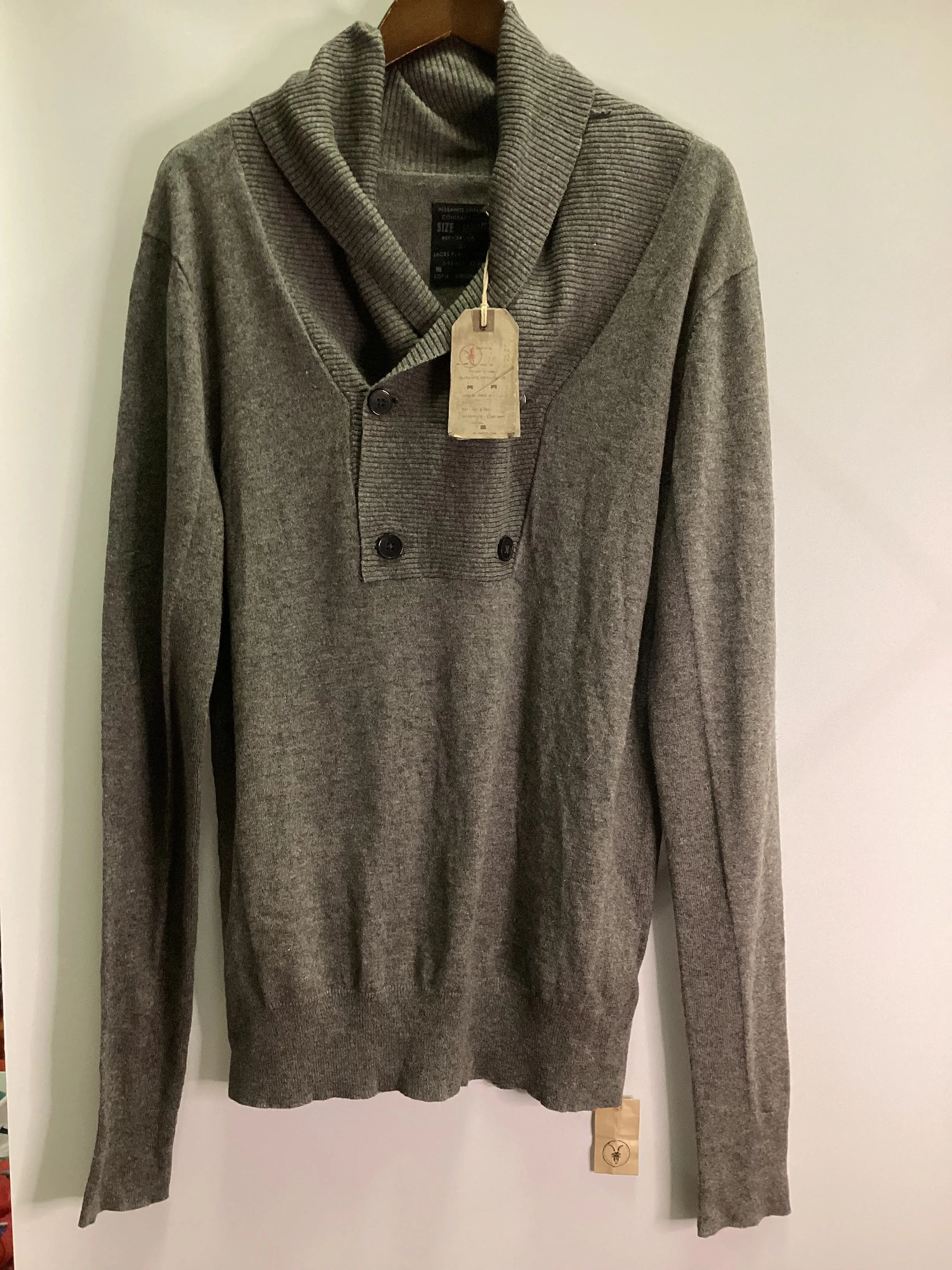 AllSaints Grey Katro Funnel Jumper Cotton and Wool Size M