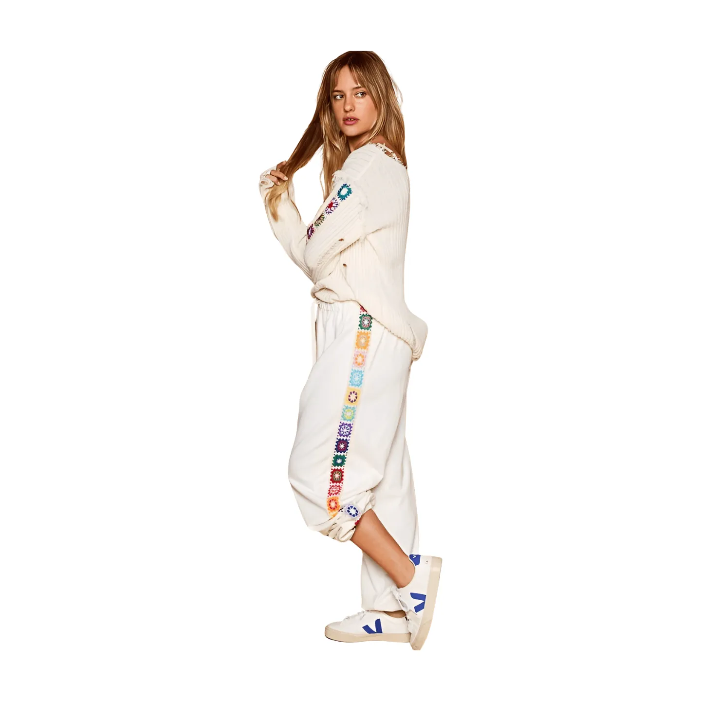 Baggy Fit Square Patch Joggers - Ivory