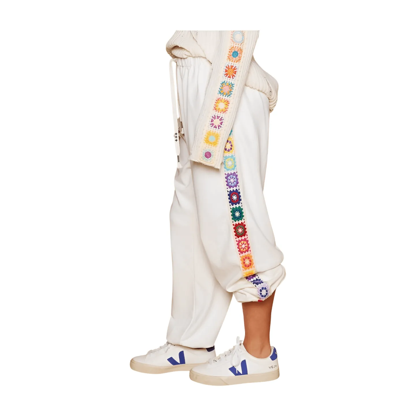 Baggy Fit Square Patch Joggers - Ivory