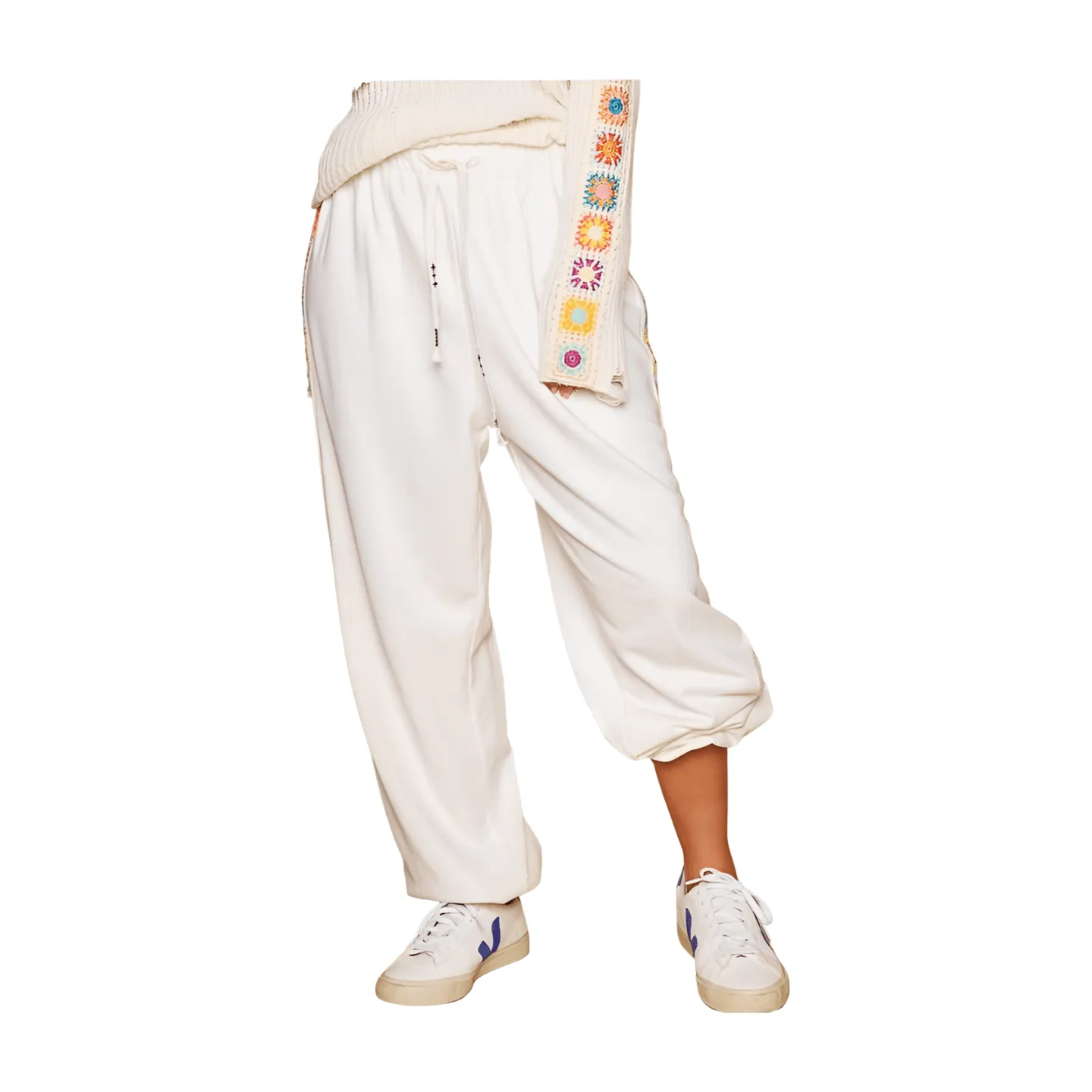 Baggy Fit Square Patch Joggers - Ivory
