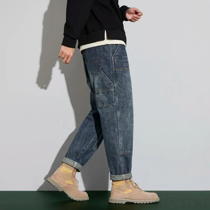 Baggy Jeans Men Harem Pants Loose Cargo Pants Streetwear Hip Hop Striped Patchwork Tapered High Quality Autumn Men's Trousers