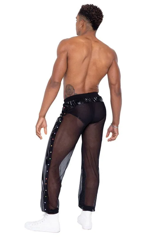 Black Men’s Pride Vinyl Mesh w/ Rainbow Studs & LOVE Logo Drawstring Joggers (White Also Available)