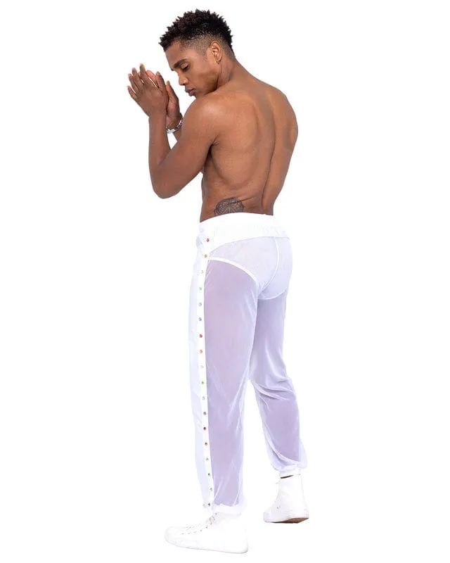 Black Men’s Pride Vinyl Mesh w/ Rainbow Studs & LOVE Logo Drawstring Joggers (White Also Available)