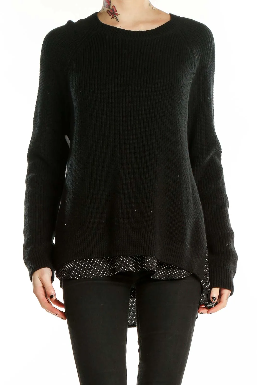 Black Ribbed Cotton-Blend Sweater