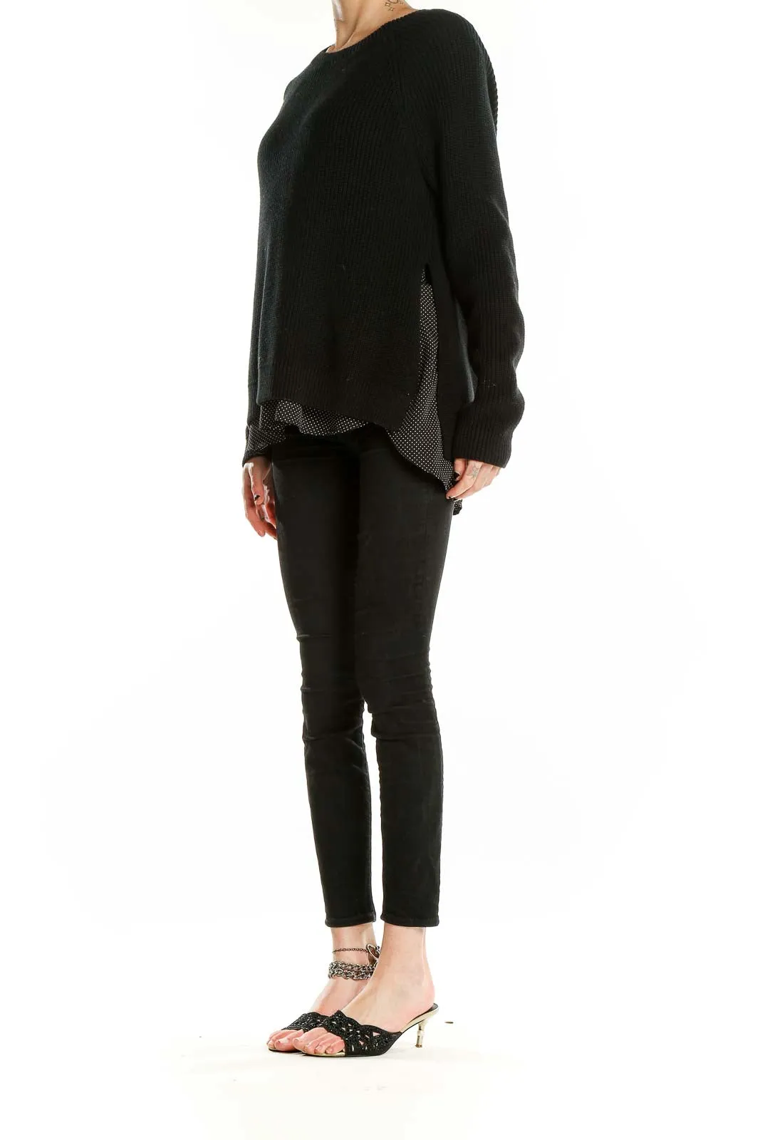 Black Ribbed Cotton-Blend Sweater