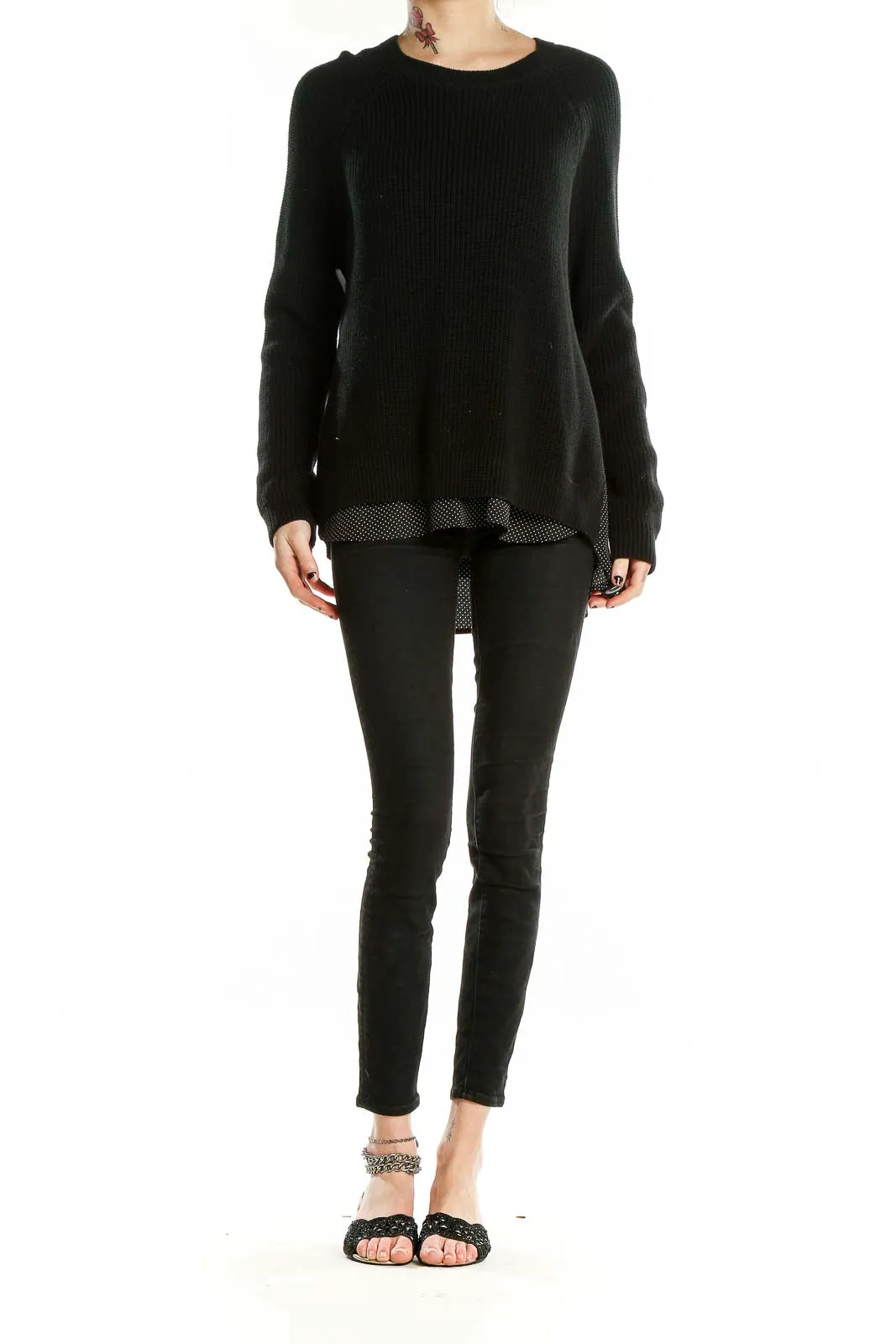 Black Ribbed Cotton-Blend Sweater
