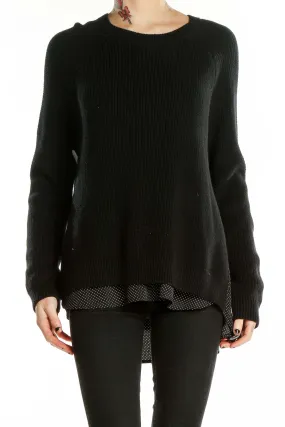Black Ribbed Cotton-Blend Sweater