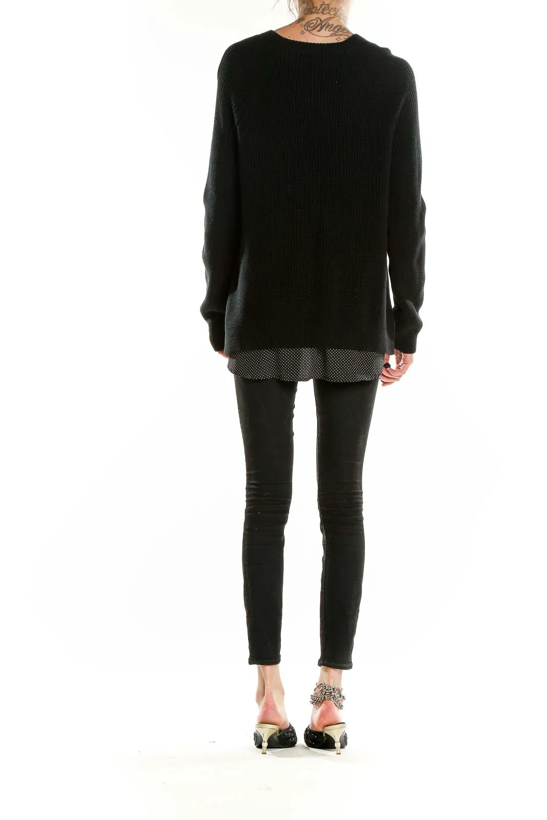 Black Ribbed Cotton-Blend Sweater