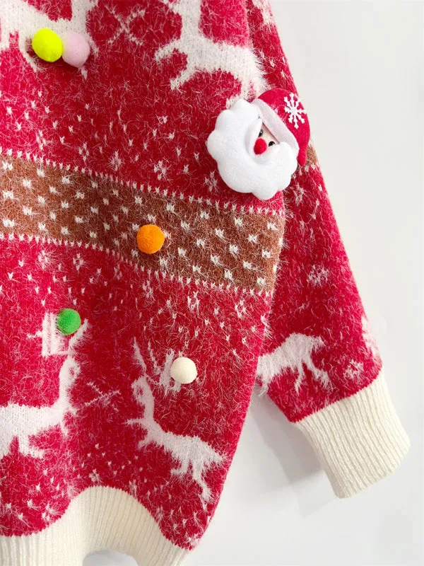 Blue Zone Planet |  Fawn Snowflake Ball Christmas Sweater Scarf Two-piece Set