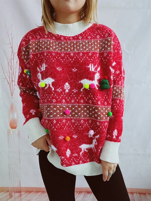 Blue Zone Planet |  Fawn Snowflake Ball Christmas Sweater Scarf Two-piece Set