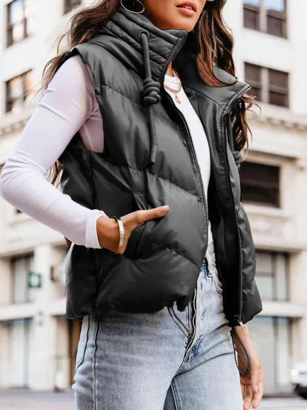 Blue Zone Planet |  Lissa's Loose Thickened Short Hooded Sleeveless Double Pocket Puffy Quilted Vest