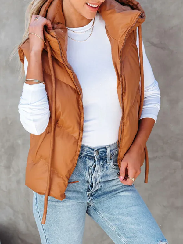 Blue Zone Planet |  Lissa's Loose Thickened Short Hooded Sleeveless Double Pocket Puffy Quilted Vest