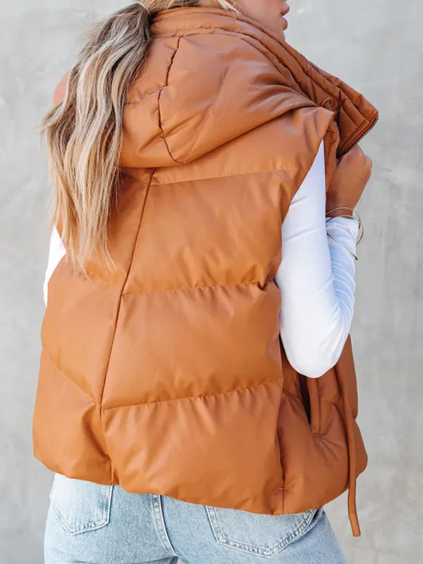 Blue Zone Planet |  Lissa's Loose Thickened Short Hooded Sleeveless Double Pocket Puffy Quilted Vest