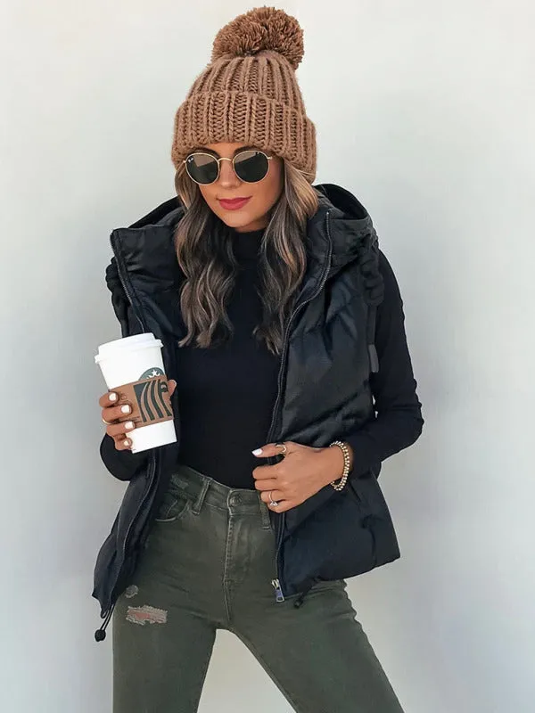 Blue Zone Planet |  Lissa's Loose Thickened Short Hooded Sleeveless Double Pocket Puffy Quilted Vest