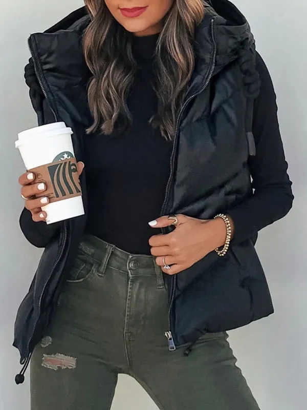 Blue Zone Planet |  Lissa's Loose Thickened Short Hooded Sleeveless Double Pocket Puffy Quilted Vest