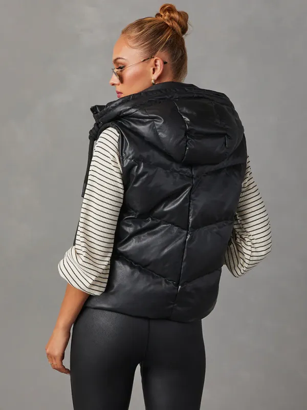 Blue Zone Planet |  Lissa's Loose Thickened Short Hooded Sleeveless Double Pocket Puffy Quilted Vest