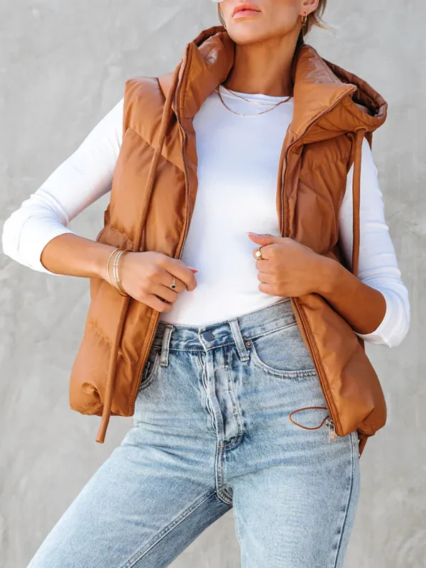 Blue Zone Planet |  Lissa's Loose Thickened Short Hooded Sleeveless Double Pocket Puffy Quilted Vest