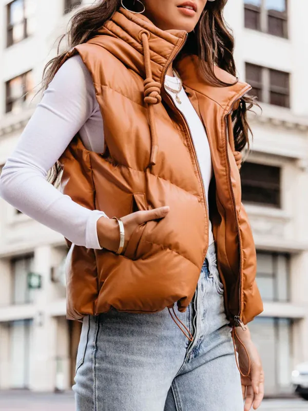 Blue Zone Planet |  Lissa's Loose Thickened Short Hooded Sleeveless Double Pocket Puffy Quilted Vest