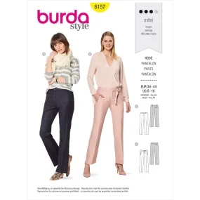 Burda Style Pattern 6157 Misses' Trousers or pants with a shaped waistband - Straight leg B6157