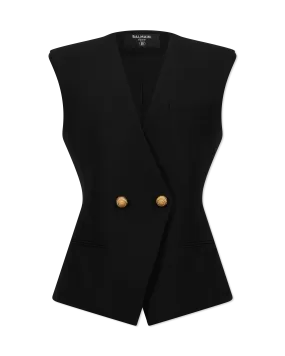 Buttoned Grain De Poudre Vest