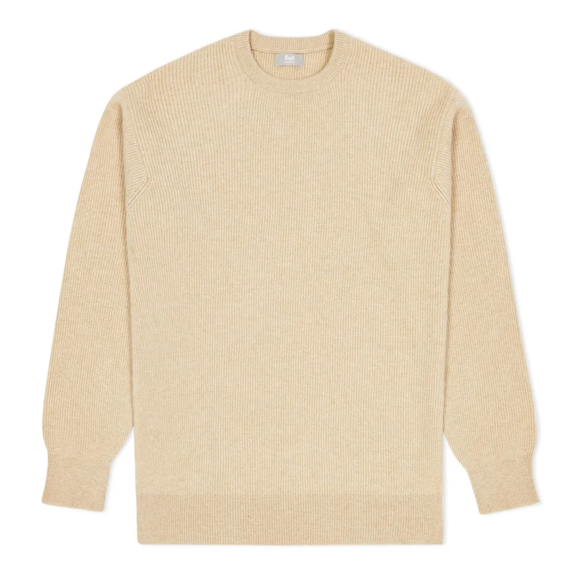Cashmere Fishermans Rib Crew Neck Jumper in Linen