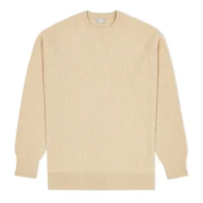 Cashmere Fishermans Rib Crew Neck Jumper in Linen