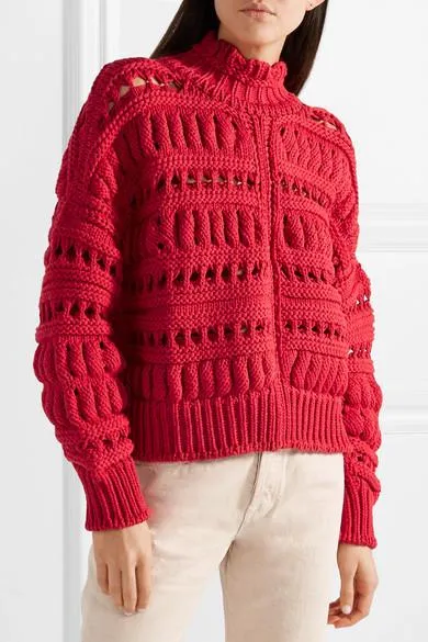 Cotton Blend Sweater, Red