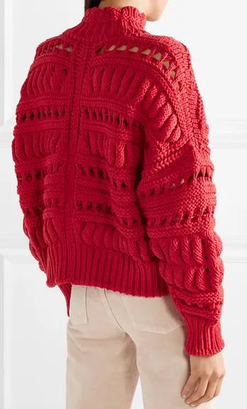 Cotton Blend Sweater, Red