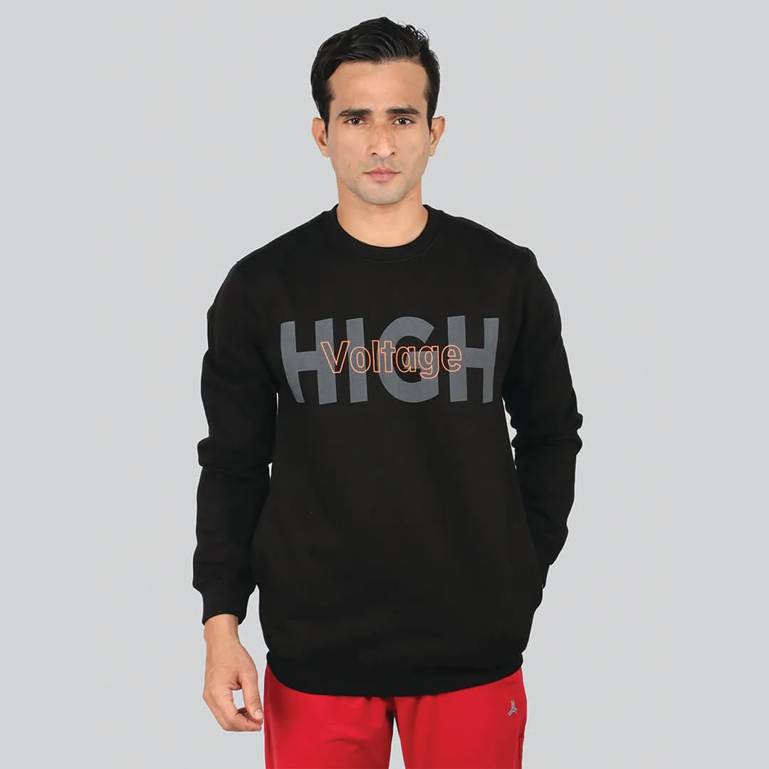 Crew Neck Graphic Print SweatShirt - Black