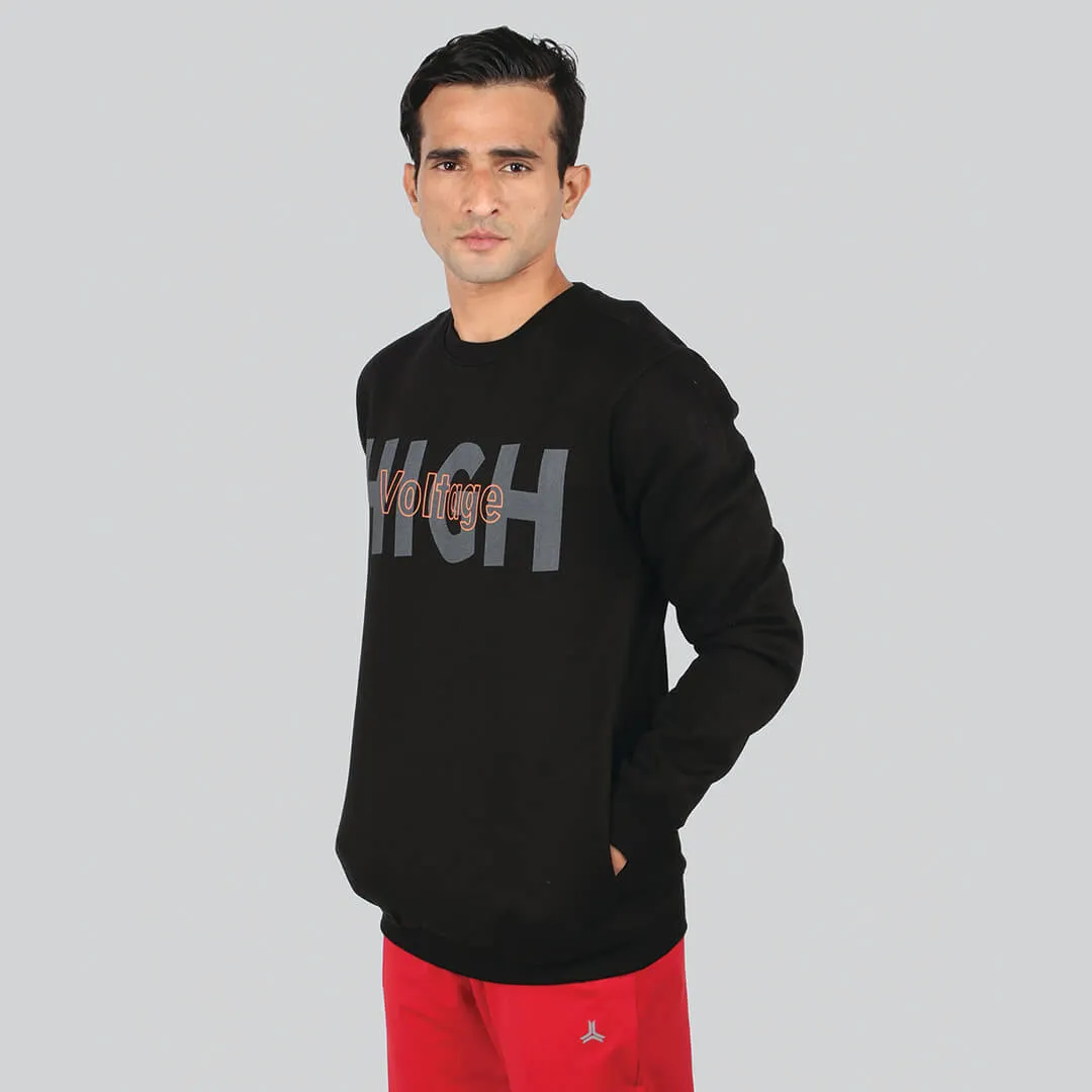Crew Neck Graphic Print SweatShirt - Black