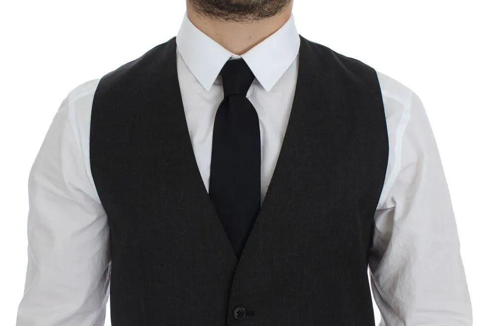 Dolce & Gabbana Gray Wool Formal Vest Gilet Weste