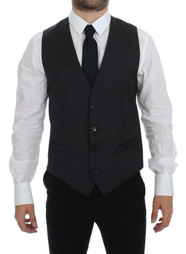 Dolce & Gabbana Gray Wool Formal Vest Gilet Weste