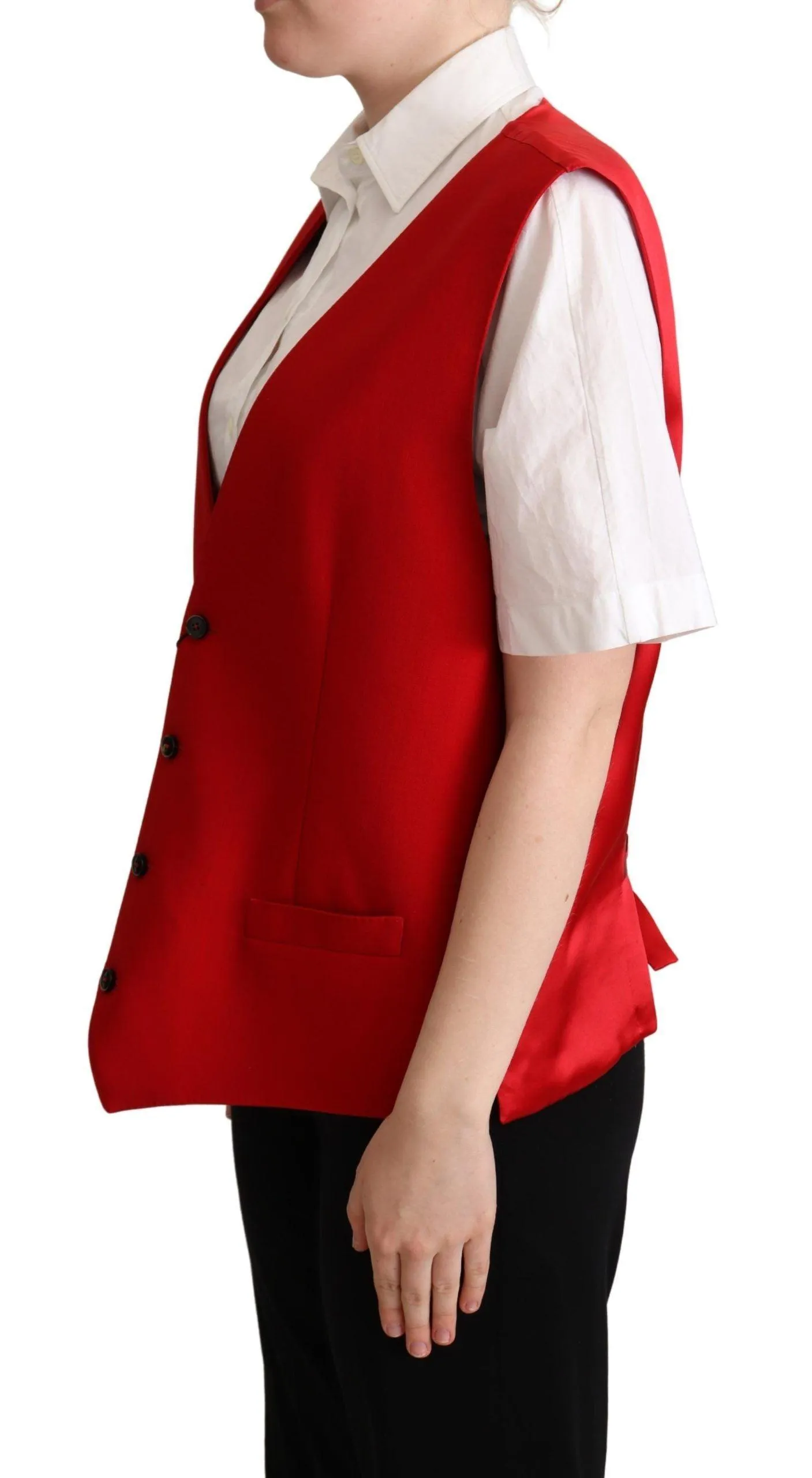 Dolce & Gabbana Red Virgin Wool Sleeveless Waistcoat Vest