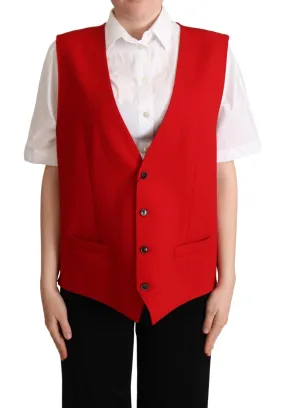 Dolce & Gabbana Red Virgin Wool Sleeveless Waistcoat Vest