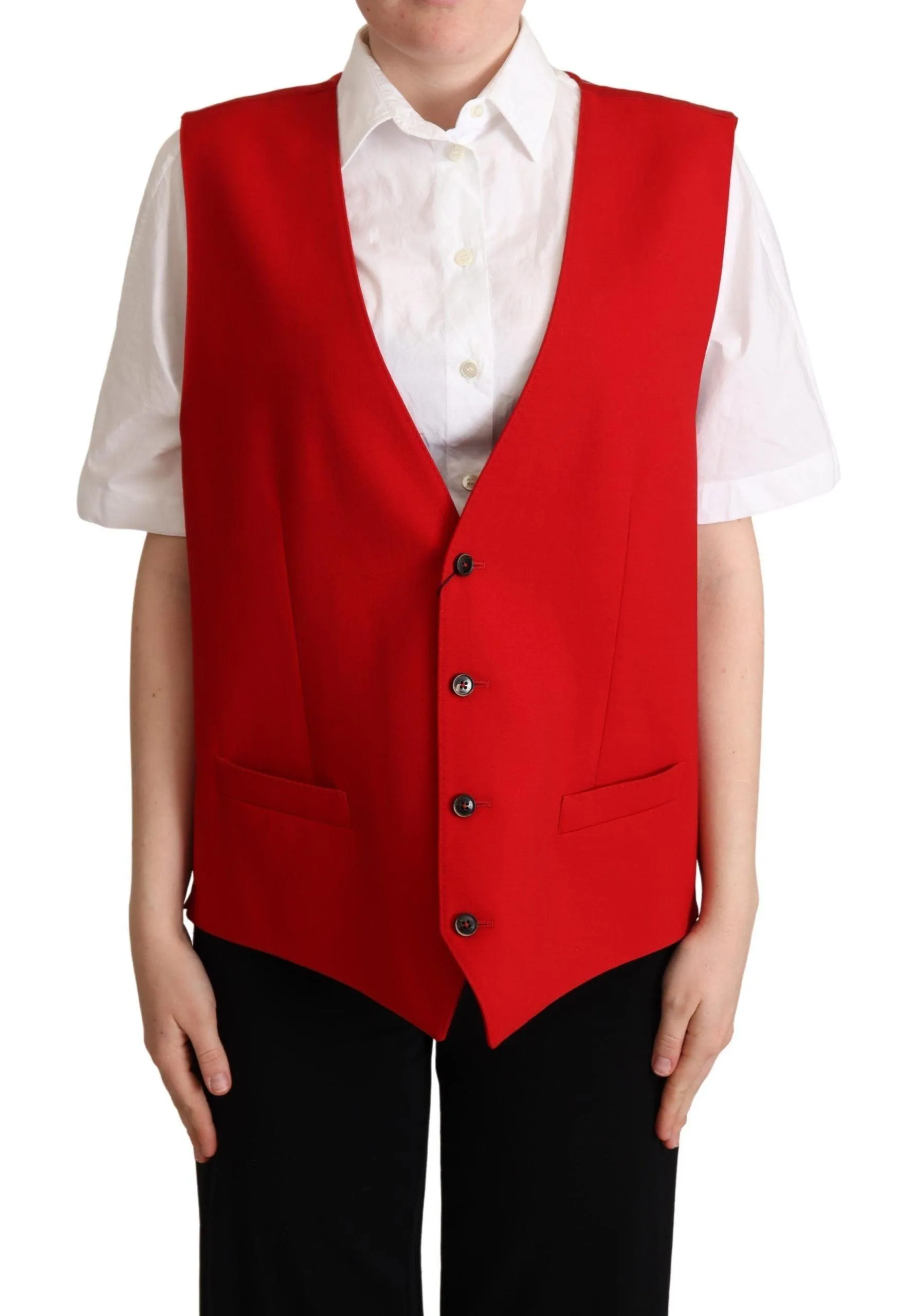 Dolce & Gabbana Red Virgin Wool Sleeveless Waistcoat Vest