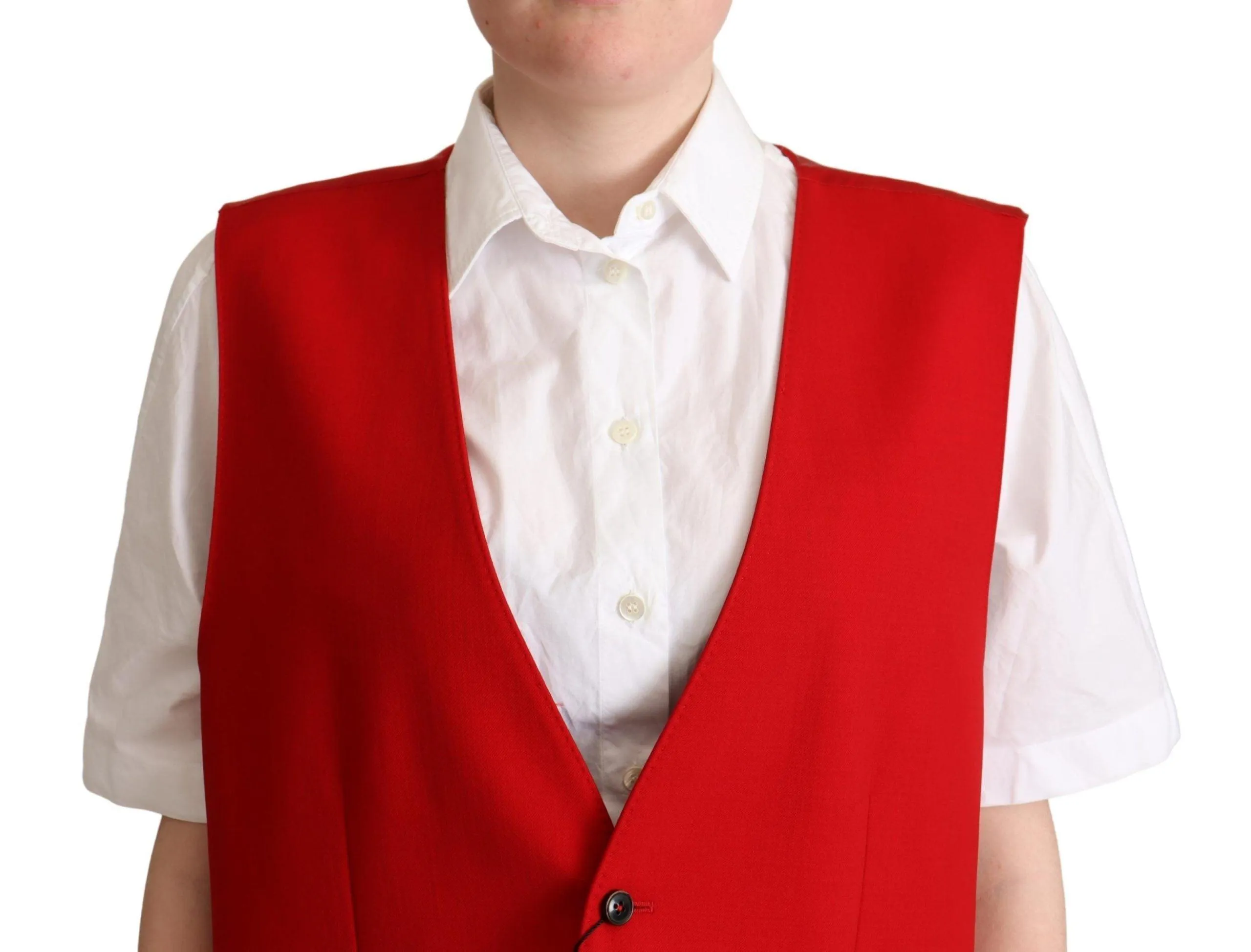 Dolce & Gabbana Red Virgin Wool Sleeveless Waistcoat Vest