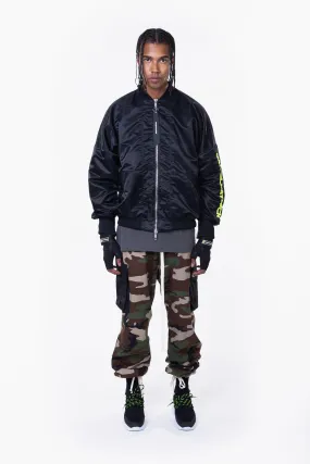 DP embroidered sleeve bomber / black   neon